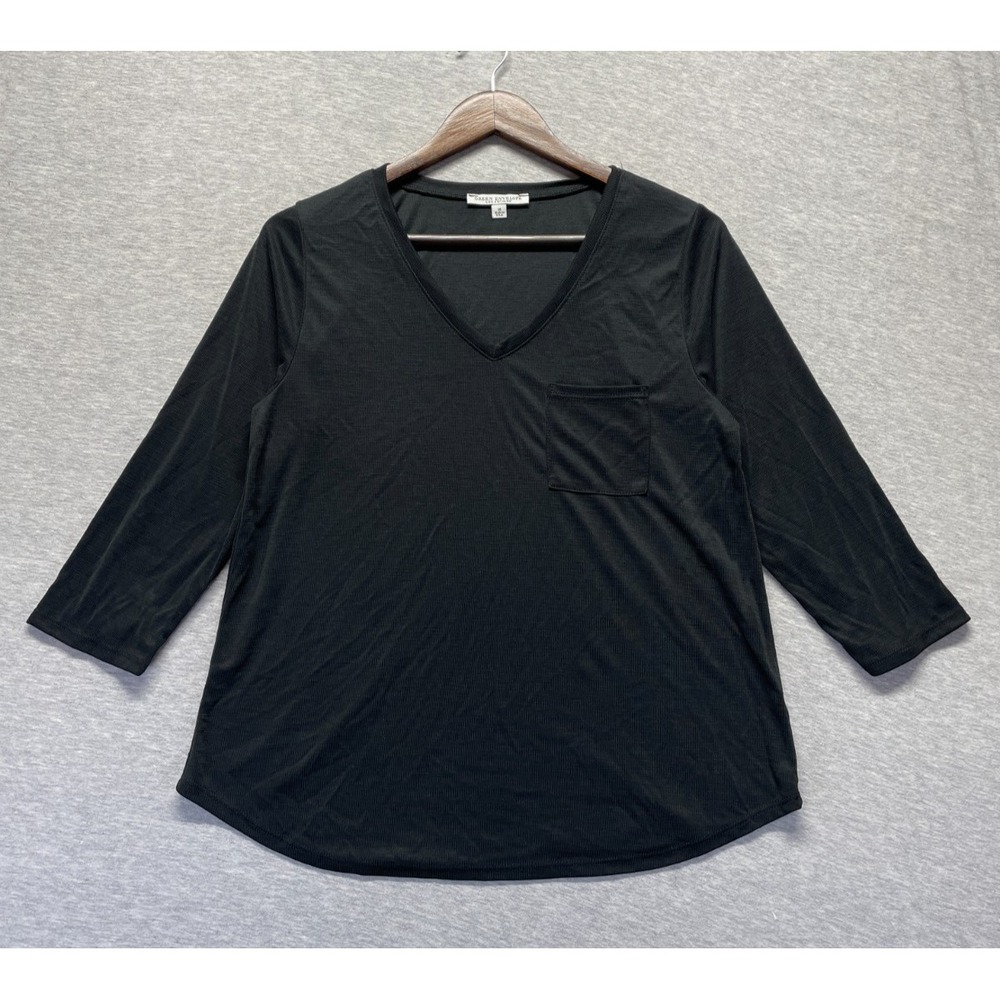 Green Envelope Knit Blouse Top Women Medium Black Modal V Neck 3/4 Sleeve Casual